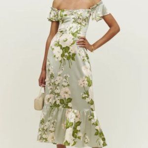 Reformation Sianna Silk Off Shoulder Silk Dress in Tarragon - Size 8 ($328)